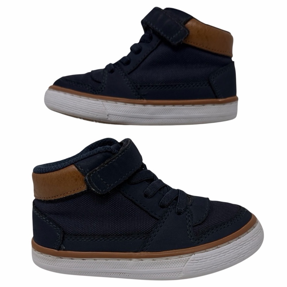 The Children's Place Navy and Brown Boys Cuff High-Top Sneakers Size 7